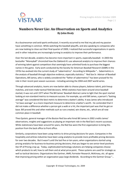 Numbers Never Lie: an Observation on Sports and Analytics by John Healy