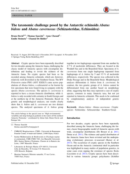 The Taxonomic Challenge Posed by the Antarctic Echinoids Abatus Bidens and Abatus Cavernosus (Schizasteridae, Echinoidea)