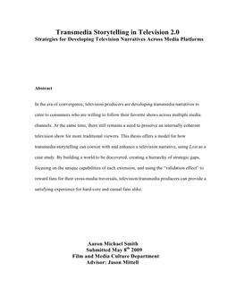 Transmedia Storytelling in Television 2.0 Strategies for Developing Television Narratives Across Media Platforms