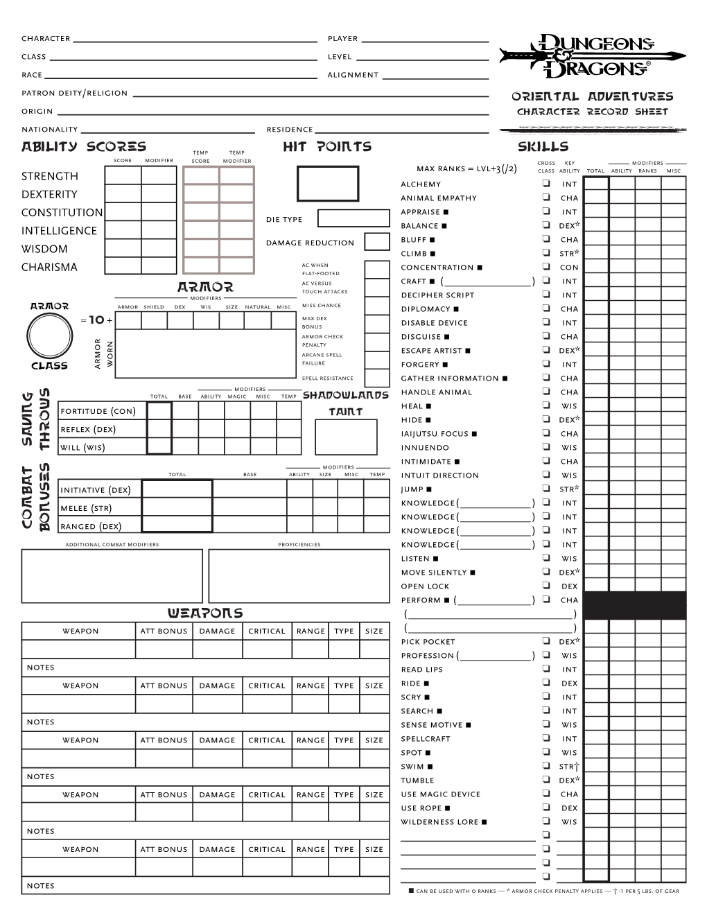 D&D 3E Character Sheet Rokugan - DocsLib