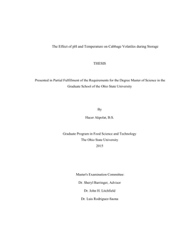 The Effect of Ph and Temperature on Cabbage Volatiles During Storage