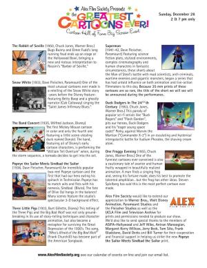Alex Film Society Presents Cartoon Hall of Fame Big Screen Event