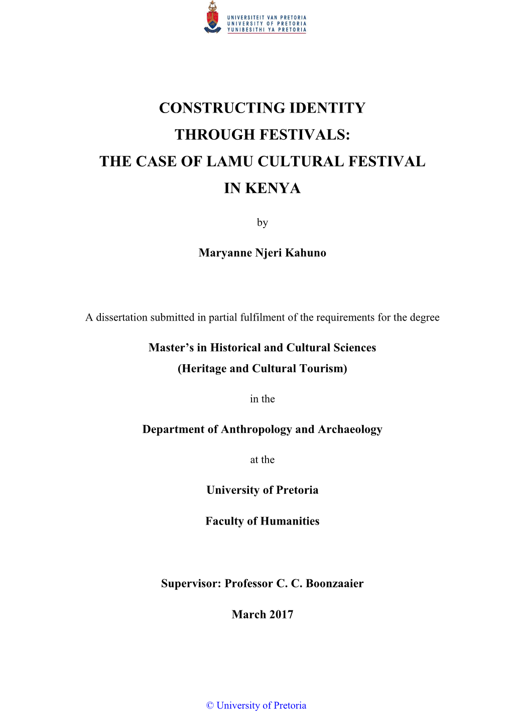 Constructing Identity Through Festivals: the Case of Lamu Cultural Festival in Kenya