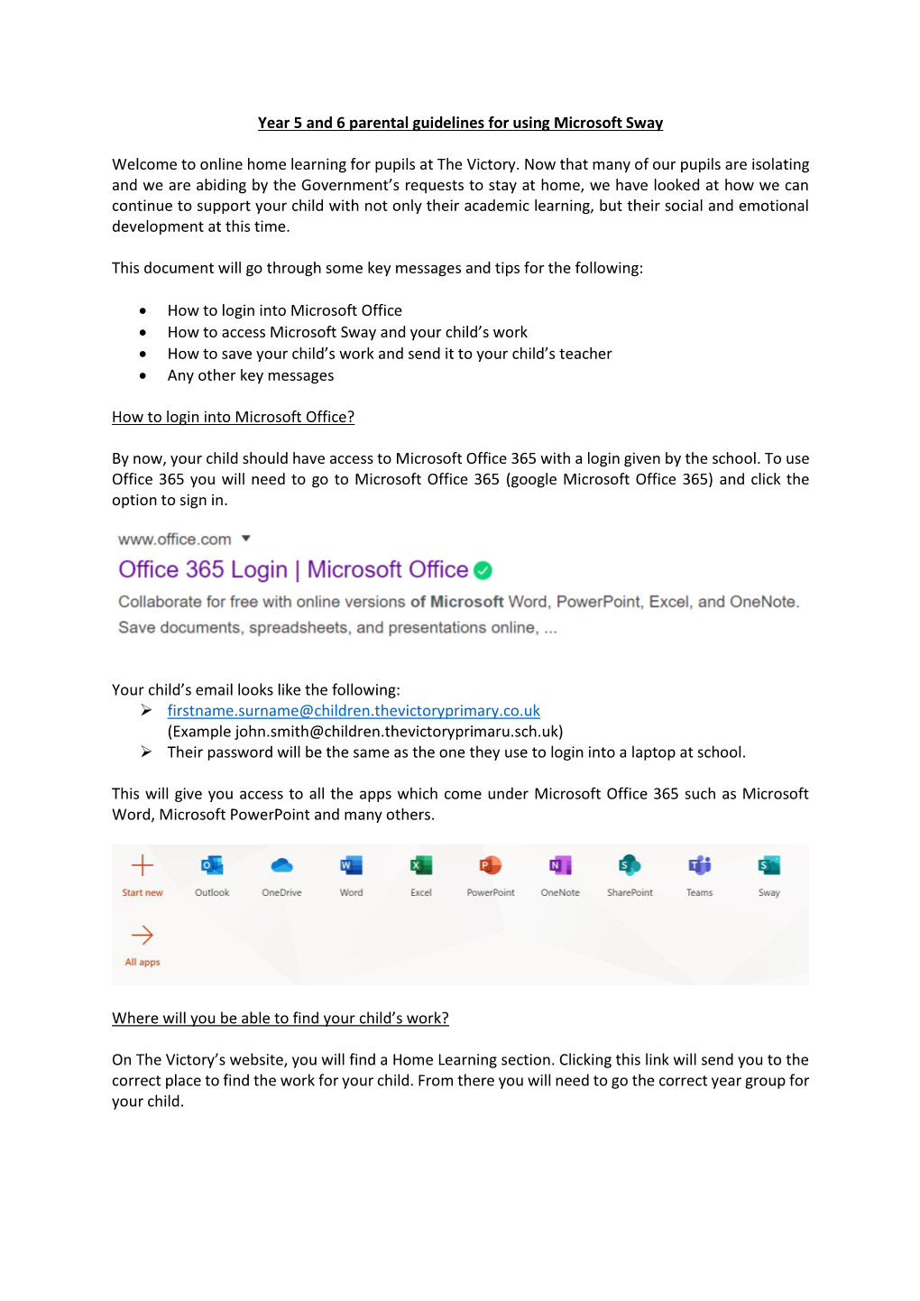 Year 5 and 6 Parental Guidelines for Using Microsoft Sway Welcome to Online Home Learning for Pupils at the Victory. Now That Ma