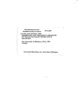 University Microfilms, Inc.. Ann Arbor, Michigan the UNIVERSITY of OKLAHOMA