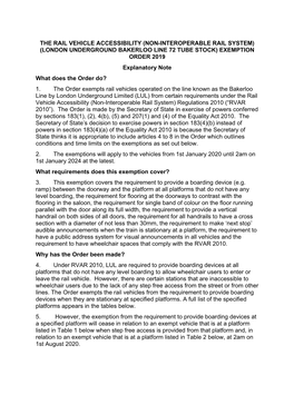 Bakerloo Line Explanatory Note