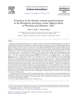 Evaluation of the Rheniumв€“Osmium Geochronometer in the Phosphoria Petroleum System, Bighorn Basin of Wyoming and Montana