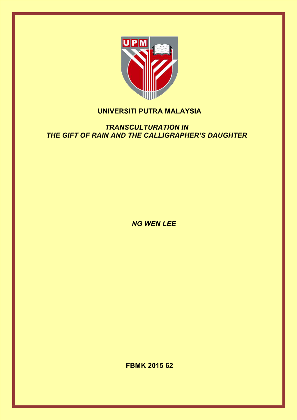 Universiti Putra Malaysia Transculturation In