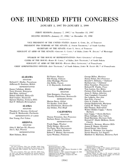 One Hundred Fifth Congress January 3, 1997 to January 3, 1999
