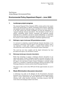 Environmental Policy Department Report – June 2009