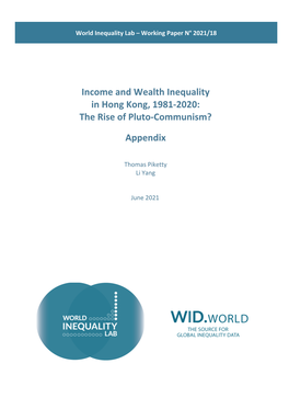 Income and Wealth Inequality in Hong Kong, 1981-2020: the Rise of Pluto-Communism?