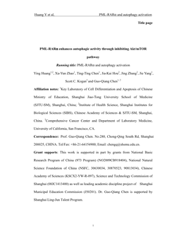 Huang Y Et Al, PML-Rarα and Autophagy Activation Title Page