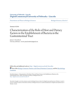 Characterization of the Role of Host and Dietary Factors in the Establishment of Bacteria in the Gastrointestinal Tract Janina A