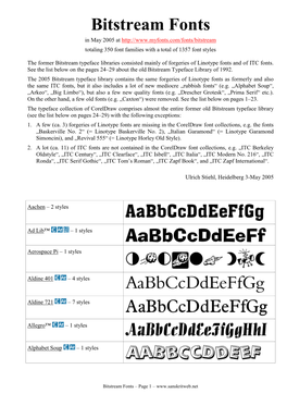 Bitstream Fonts in May 2005 at Totaling 350 Font Families with a Total of 1357 Font Styles
