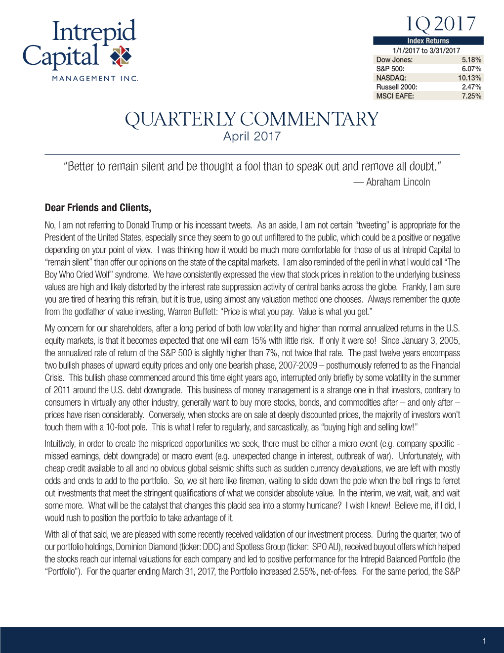 1Q 2017 Quarterly Commentary