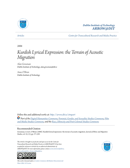 Kurdish Lyrical Expression: the Terrain of Acoustic Migration Alan Grossman Dublin Institute of Technology, Alan.Grossman@Dit.Ie