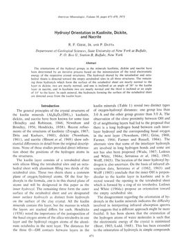 Hydroxyl Orientation in Kaolinite, Dickite, and Nacrite 473