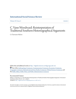 C. Vann Woodward: Reinterpretation of Traditional Southern Historiographical Arguments G