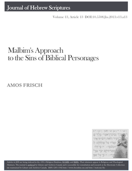 Malbim's Approach to the Sins of Biblical Personages