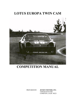 Jensen Motors Lotus Europa Twin Cam Competition Manual