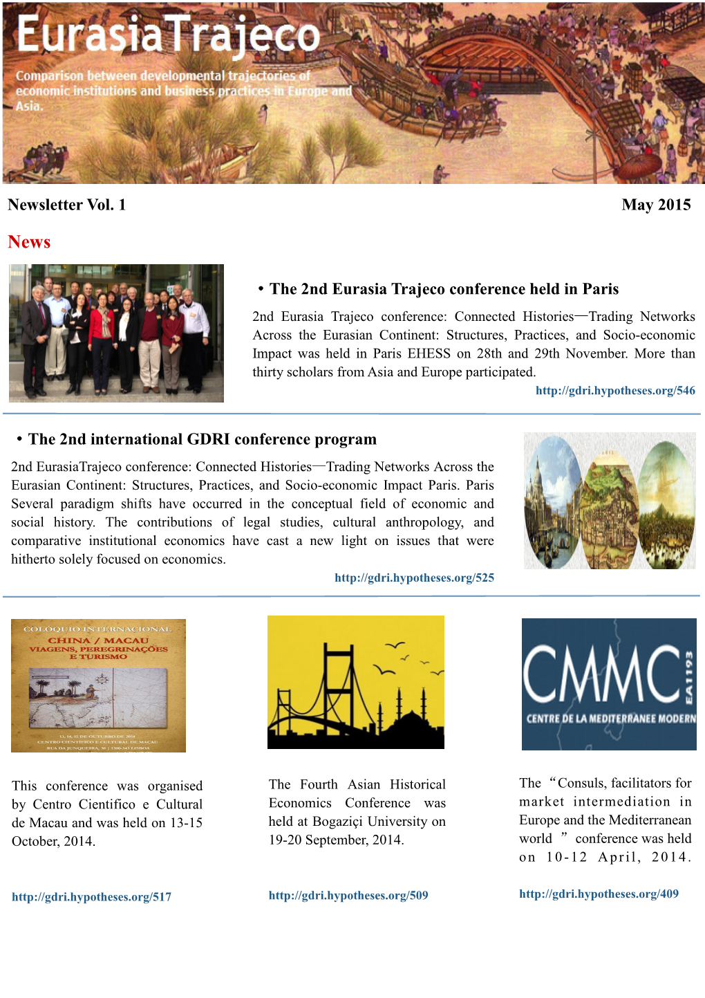 Newsletter Vol. 1 May 2015 ·The 2Nd Eurasia Trajeco Conference Held in Paris
