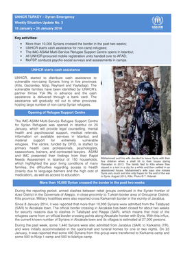 UNHCR TURKEY – Syrian Emergency Weekly Situation Update No. 3 18 January