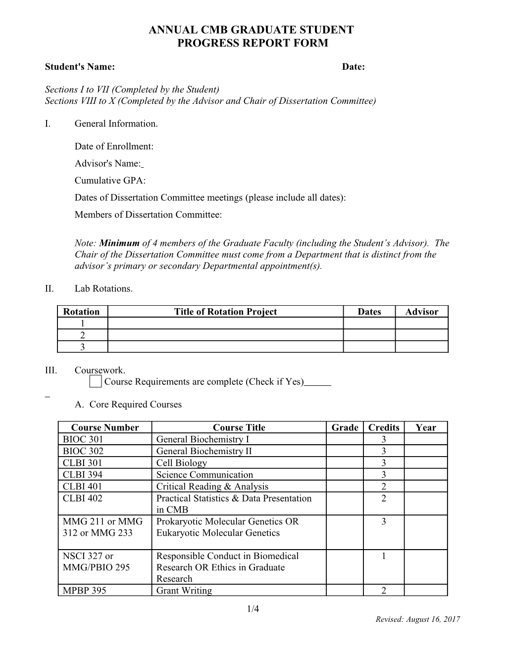 Student's Progress Report Form