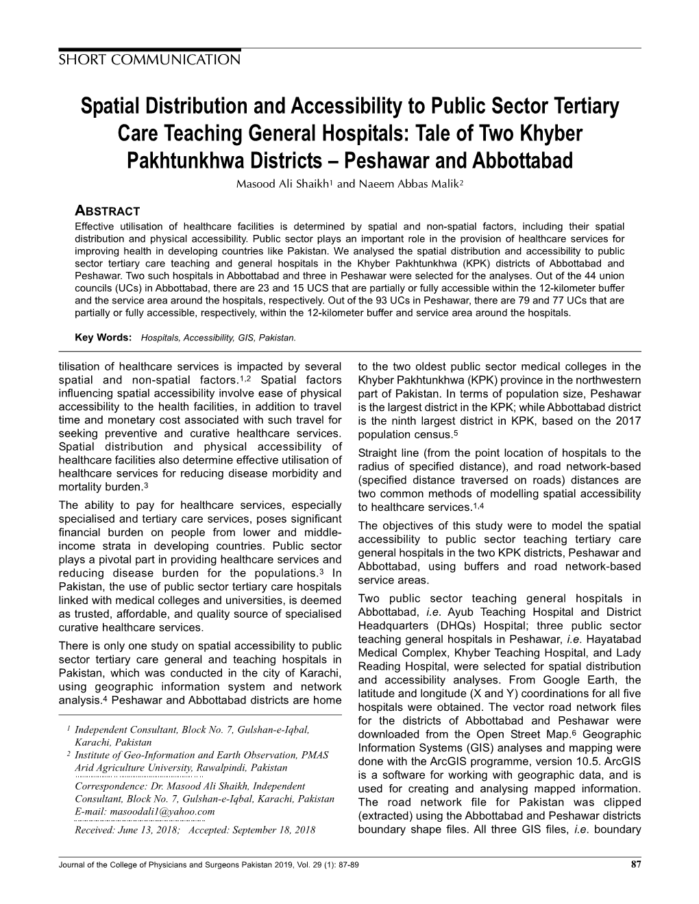 Spatial Distribution and Accessibility to Public Sector Tertiary Care