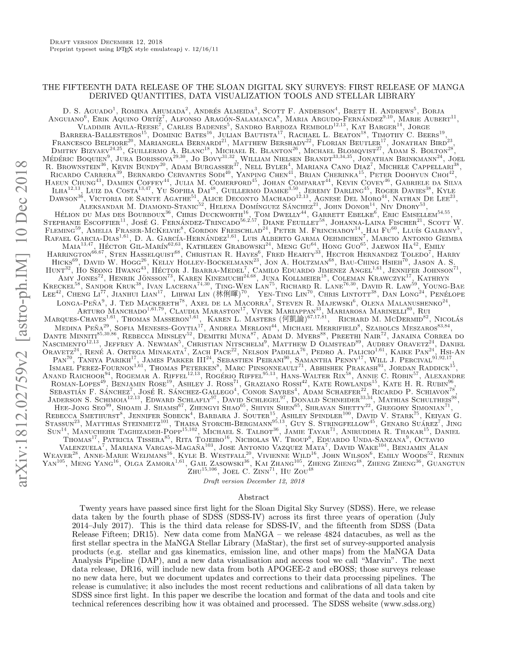 Arxiv:1812.02759V2 [Astro-Ph.IM] 10 Dec 2018 Abstract Twenty Years Have Passed Since ﬁrst Light for the Sloan Digital Sky Survey (SDSS)