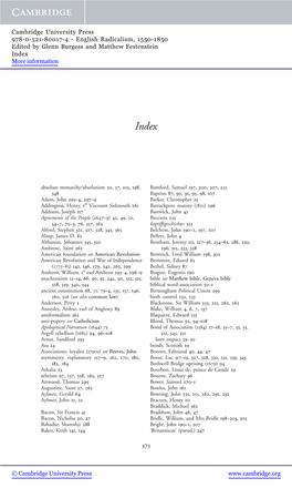 English Radicalism, 1550-1850 Edited by Glenn Burgess and Matthew Festenstein Index More Information