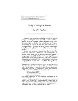 Mary As Liturgical Person