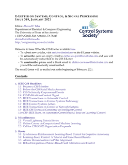 E-Letteron Systems,Control,&Signal Processing Issue 389, January 2021