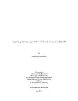 Tung Tried: Agricultural Policy and the Fate of a Gulf South Oilseed Industry, 1902-1969