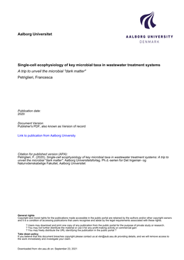 Aalborg Universitet Single-Cell Ecophysiology of Key Microbial Taxa