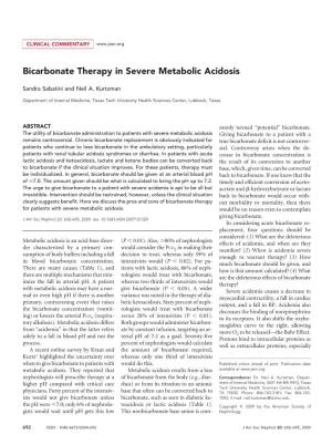 Bicarbonate Therapy in Severe Metabolic Acidosis