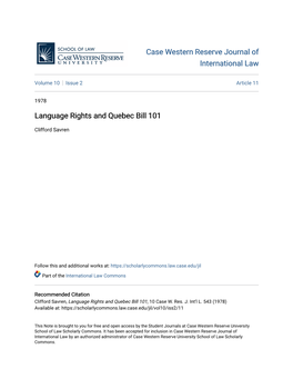 Language Rights and Quebec Bill 101
