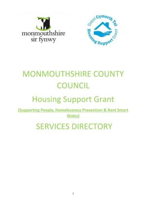 MONMOUTHSHIRE COUNTY COUNCIL Housing Support Grant (Supporting People, Homelessness Prevention & Rent Smart Wales)