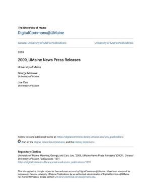 2009, Umaine News Press Releases