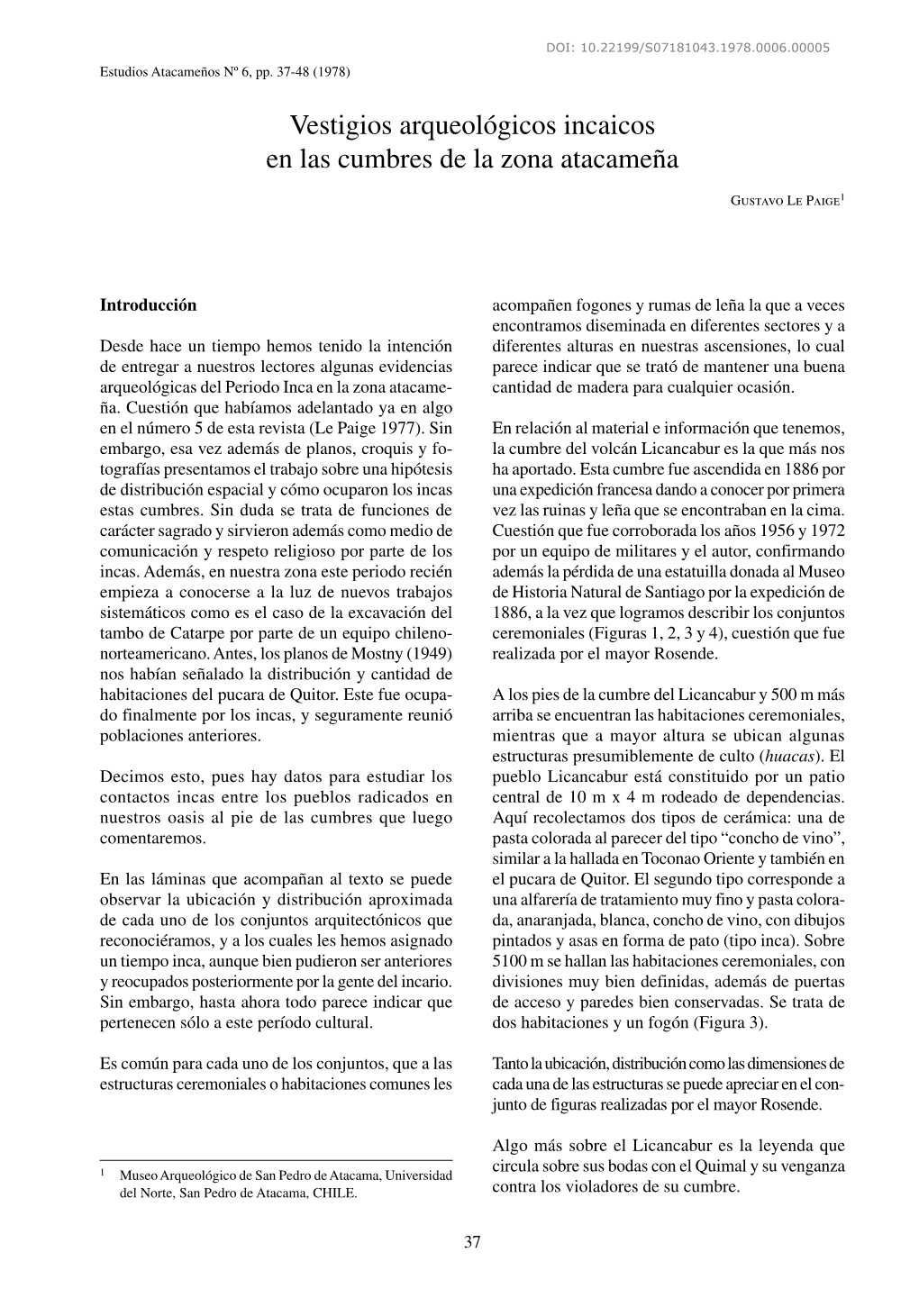 Vestigios Arqueológicos Incaicos En Las Cumbres De La Zona Atacameña