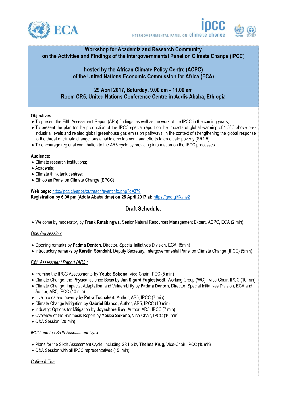 Workshop for Academia and Research Community on the Activities and Findings of the Intergovernmental Panel on Climate Change (IPCC)