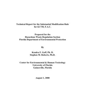 Technical Report for the Substantial Modification Rule for 62-730, F.A.C