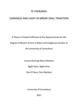 Te Paerangi: Darkness and Light in Māori Oral Tradition