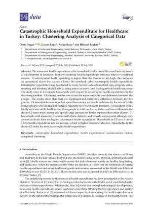 Catastrophic Household Expenditure for Healthcare in Turkey: Clustering Analysis of Categorical Data