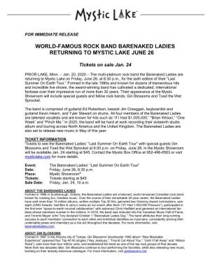 World-Famous Rock Band Barenaked Ladies Returning to Mystic Lake June 26