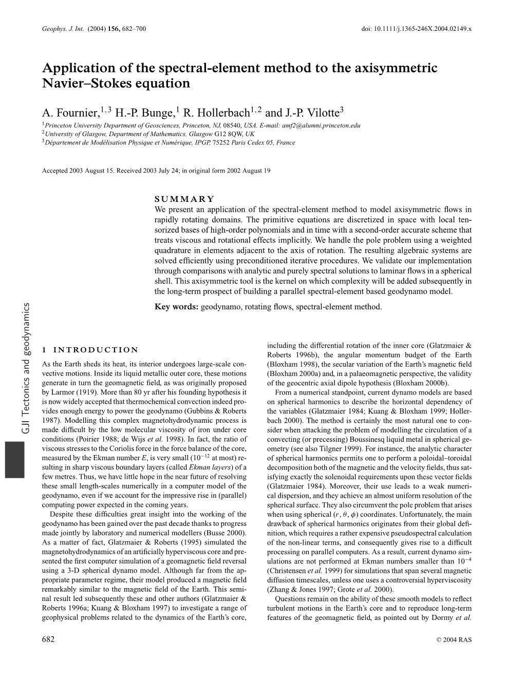 Application of the Spectral-Element Method to the Axisymmetric Navier–Stokes Equation