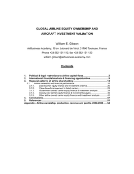 Global Airline Equity Ownership and Aircraft Investment Valuation