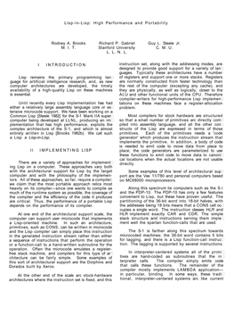 Lisp-In-Lisp: High Performance and Portability Rodney A. Brooks Richard P. Gabriel Guy L. Steele Jr. M. I. T. Stanford Universit