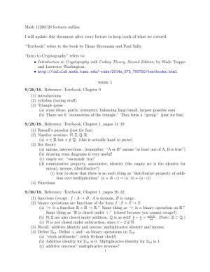 Math 11200/20 Lectures Outline I Will Update This