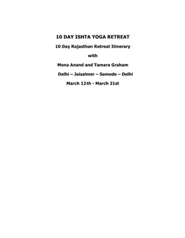 10 Day Ishta Yoga Retreat 2019