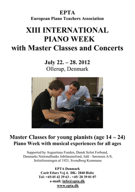 XIII INTERNATIONAL PIANO WEEK with Master Classes and Concerts